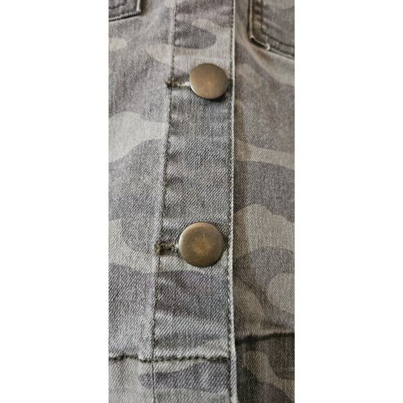 Copper Key Womens Medium Green Camo Semi Cropped Jacket Flap Pockets Button Down - Picture 5 of 8